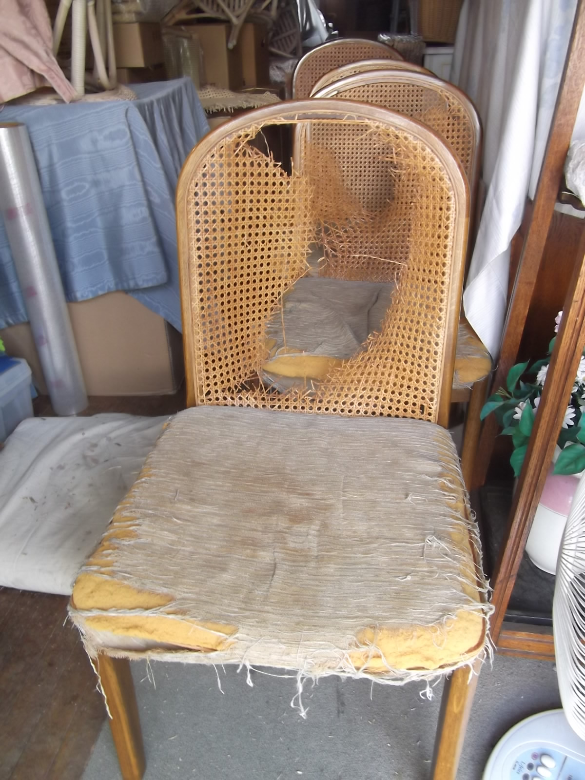 浜本工芸の椅子4台 こんなきれいに蘇りました。 籐家具・ラタン家具