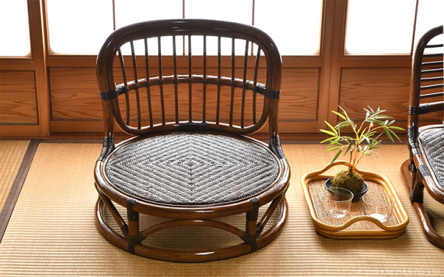 天然ラタン 籐の円い座椅子 フロアチェアー W54 D60 H48 SH15 【送料